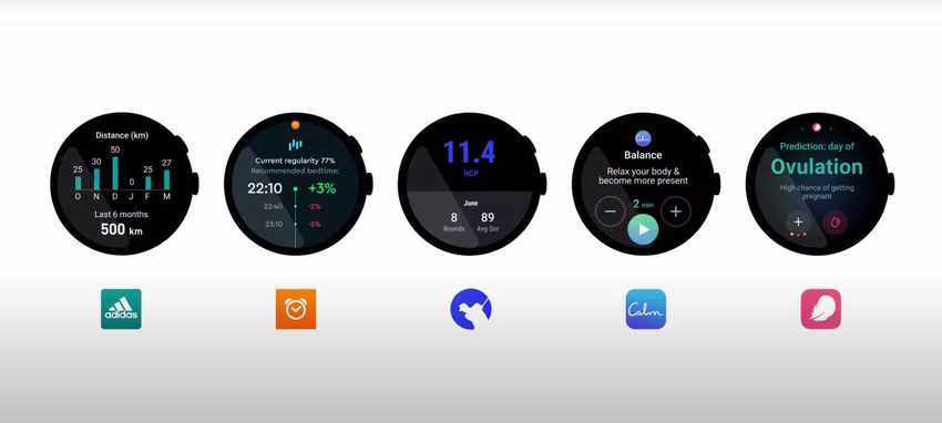 Example apps built with WearOS. Photo, Google.