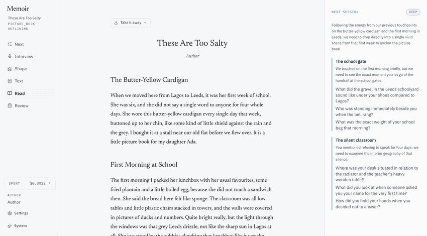 The reading view: only what the author accepted, every editorial mark gone.